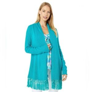 Lilly Pulitzer Tatum Teal Fringe Cardigan
